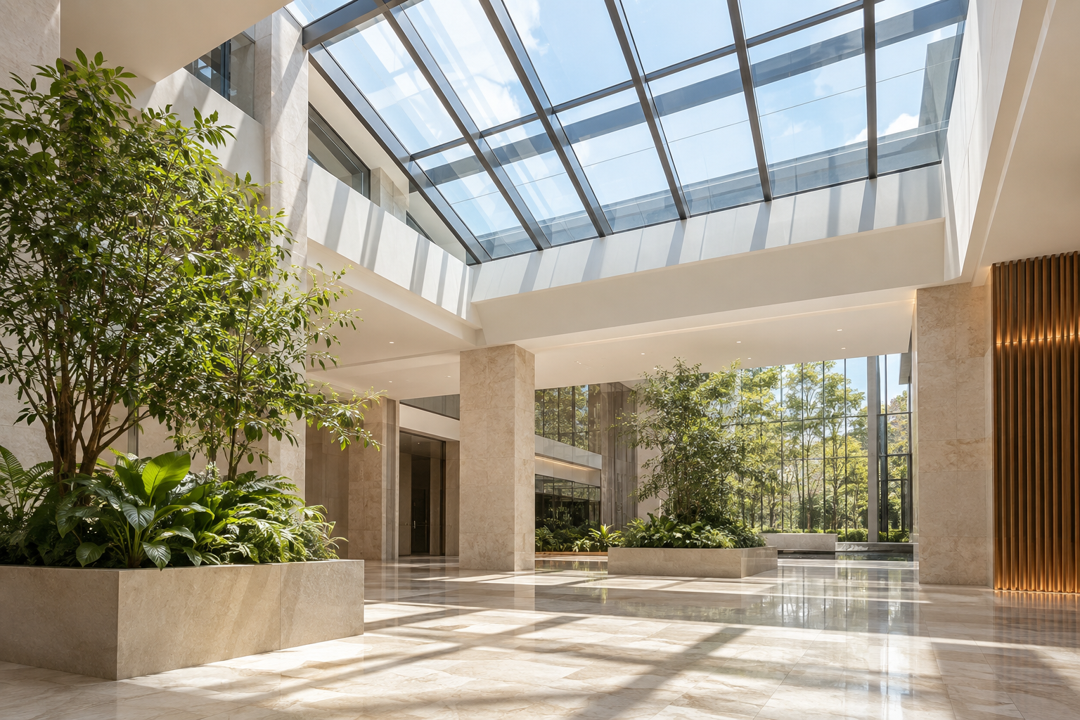 Illustrative light-filled glass roof architecture